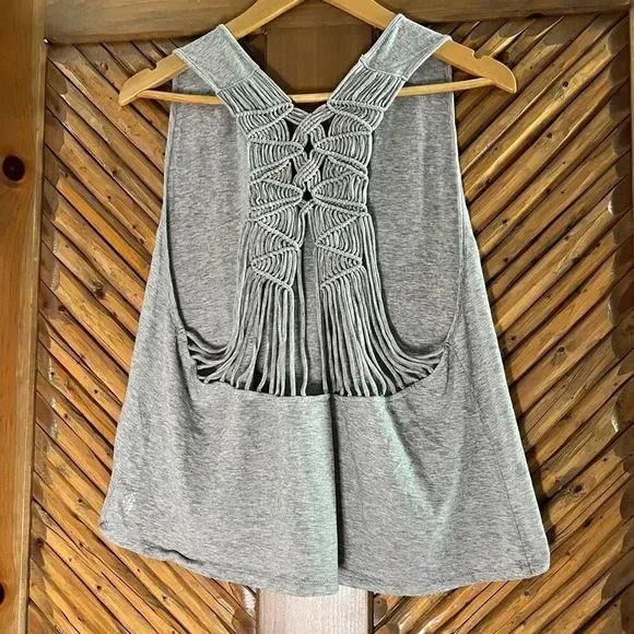 NWOT Free People Strappy Back Gray Woven Tank Top - Picture 3 of 15